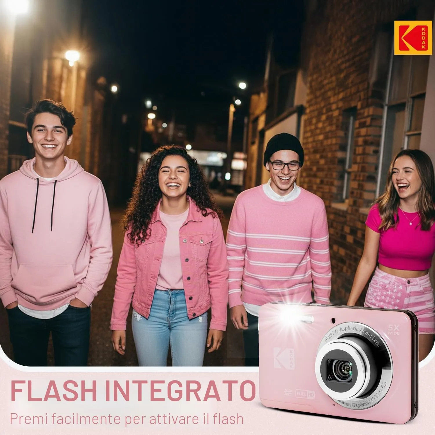 Kodak Pixpro FZ55 Fotocamera Digitale Rosa Zoom 5x 16MP